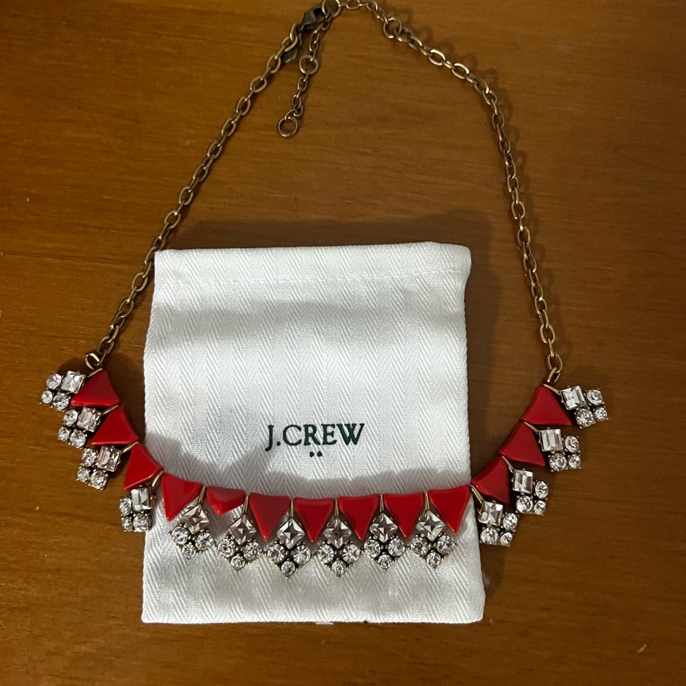 J.Crew Red Triangle and Crystal Necklace